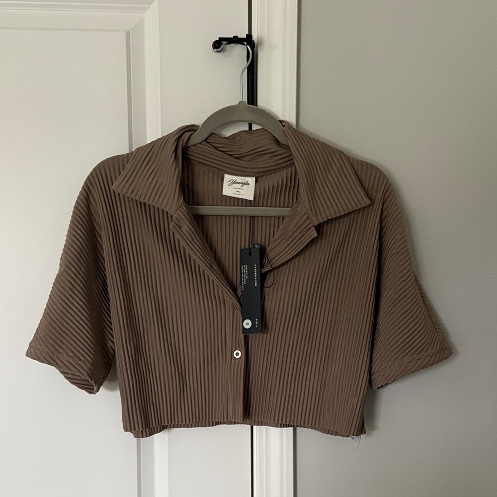 YoungLA Brown Ribbed Button Down Shirt
